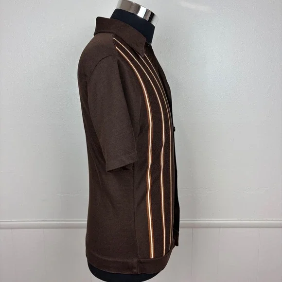 MarVista Sportswear Mens VTG Button Up Polo Shirt Sz S Short Sleeve Brown Stripe - Picture 11 of 17